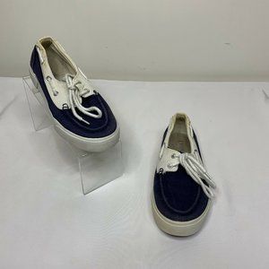 Chaps Womens Size 6B Bristeen Blue/White Canvas Lace Up Boat Shoes